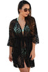 Sexy Black Animal Print Drawstring Cover Up Dress